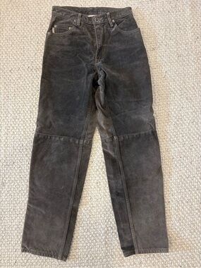 Vintage Suede Leather Dark Gray Workwear Jeans - Durable Straight Leg